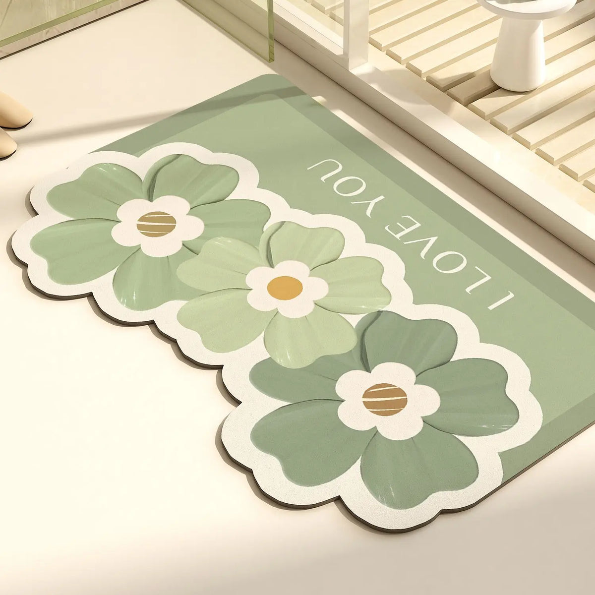 tapis sol marron vert fleurs stylisées moderne antidérapant résistant décoloration