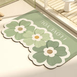 tapis sol marron vert fleurs stylisées moderne antidérapant résistant décoloration