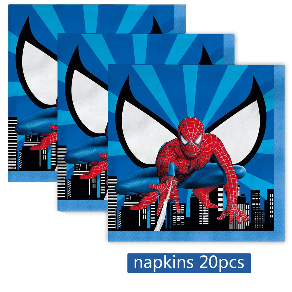 ensemble décoration anniversaire spider man vaisselle jetable nappe assiettes gobelets banderole ballons rouges