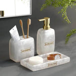 ensemble salle bain blanc or marbre moderne brosse dents savon pompe plateau rangement