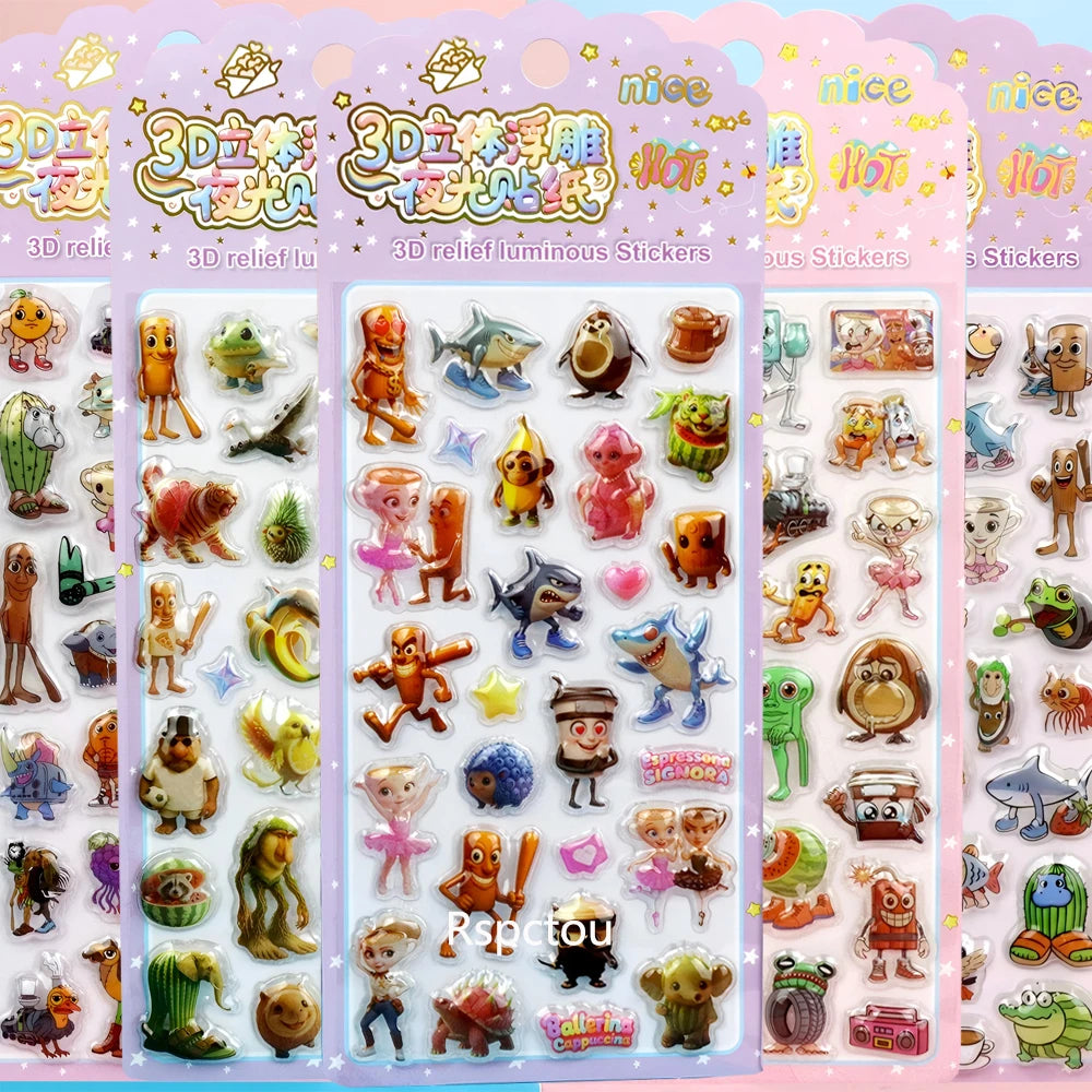 sticker 3d lumineux multicolore cartoon animal personnage adhésif portable téléphone decoration pack five