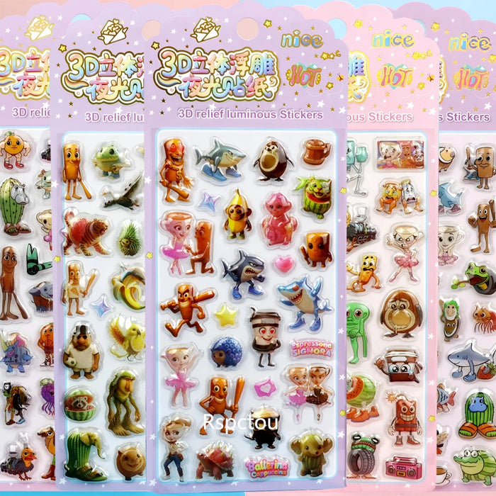 sticker 3d lumineux multicolore cartoon animal personnage adhésif portable téléphone decoration pack five