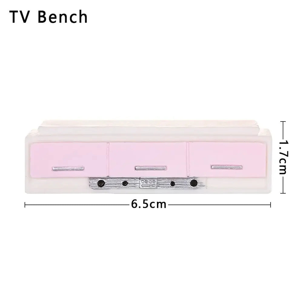 meubles miniatures poupées rose blanc modernes armoire frigo lave linge micro ondes téléviseur commode