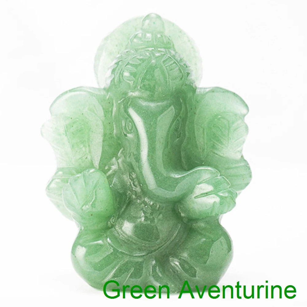 statuette ganesha vert clair aventurine opale artisanale détails fins sculpture main décoration maison jardin