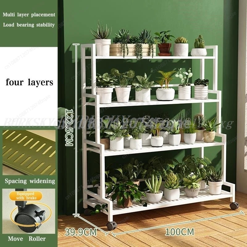 étagère roulettes blanc moderne niveaux support plantes intérieur extérieur assemblage métal
