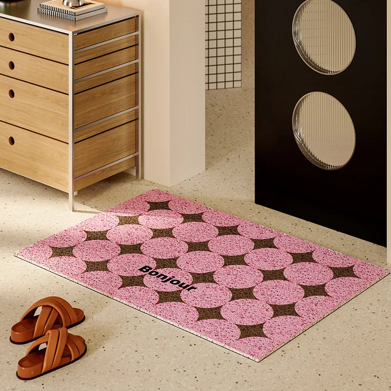 tapis moderne antidérapant géométrique jaune violet sol extérieur légèrement rugueux adhésif