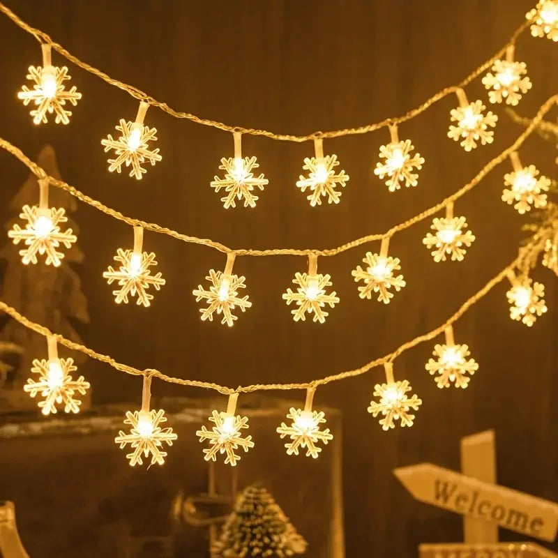 guirlande lumineuse flocons neige blanc doré décoration noël halloween nouvelle année chambre maison festive