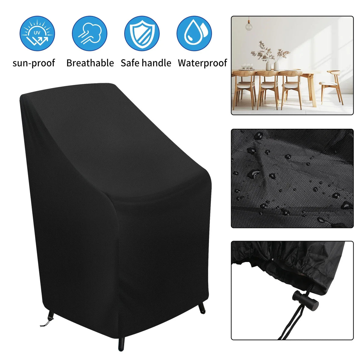 housse protection chaise jardin oxford polyester imperméable noir moderne 80cm 120cm echangetable