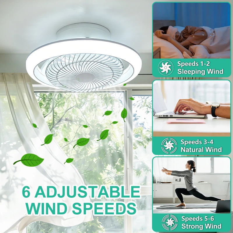 ventilateur moderne lumière télécommande variateur intensité ampoules led blanc grille