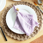 serviettes table carrées franges bleu marine rose clair gris blanc vert pastel moderne rustique