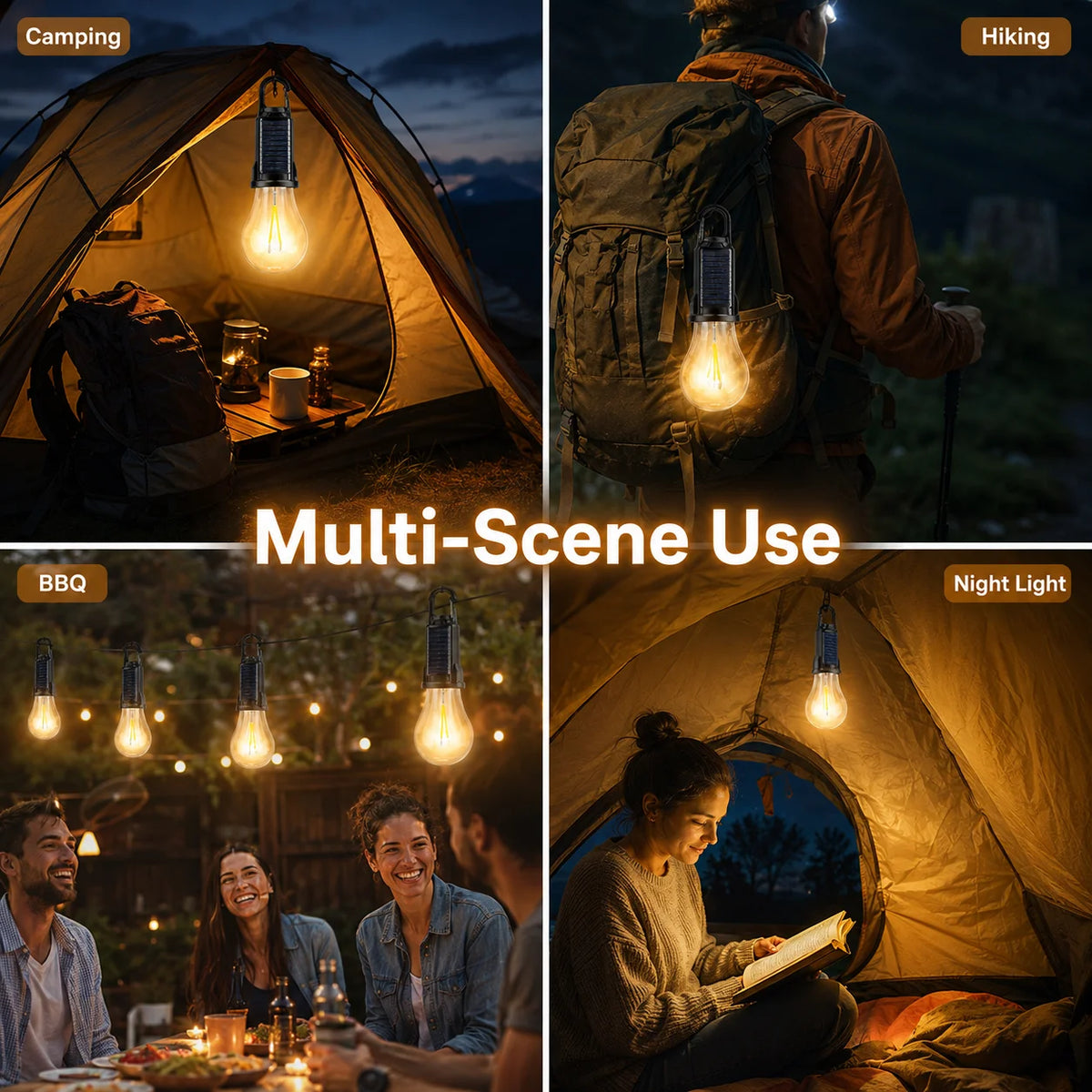 lampe camping solaire rechargeable usb suspendue tente noire bleue dorée