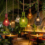 suspension lumineuse vintage verre transparent diamant gravé noir vert amber salon restaurant chambre