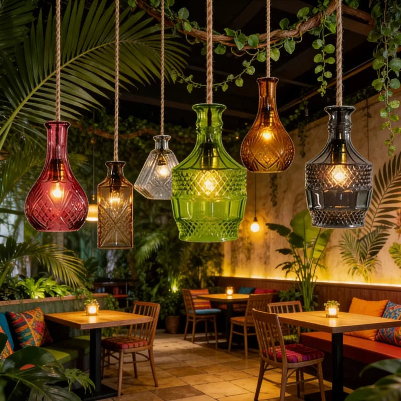 suspension lumineuse vintage verre transparent diamant gravé noir vert amber salon restaurant chambre