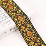ruban décoratif floral ethnique polyester largeur 1.5 pouces rouge noir bleu rose jaune vert