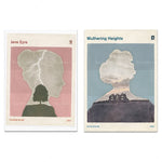 Deux affiches de livres classiques, l'une représentant une silhouette féminine et l'autre une maison mystérieuse sur une colline.