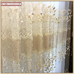rideau brodé feuilles dorées fond beige translucide classique français géométrique polyester