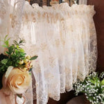 rideau blanc fleurs dorées brodé romantique translucide tulle polyester