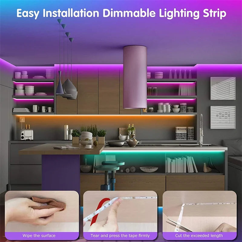 ruban led multicolore rayures horizontales contrôleur usb télécommande adhésif moderne 1m 5m 10m 15m