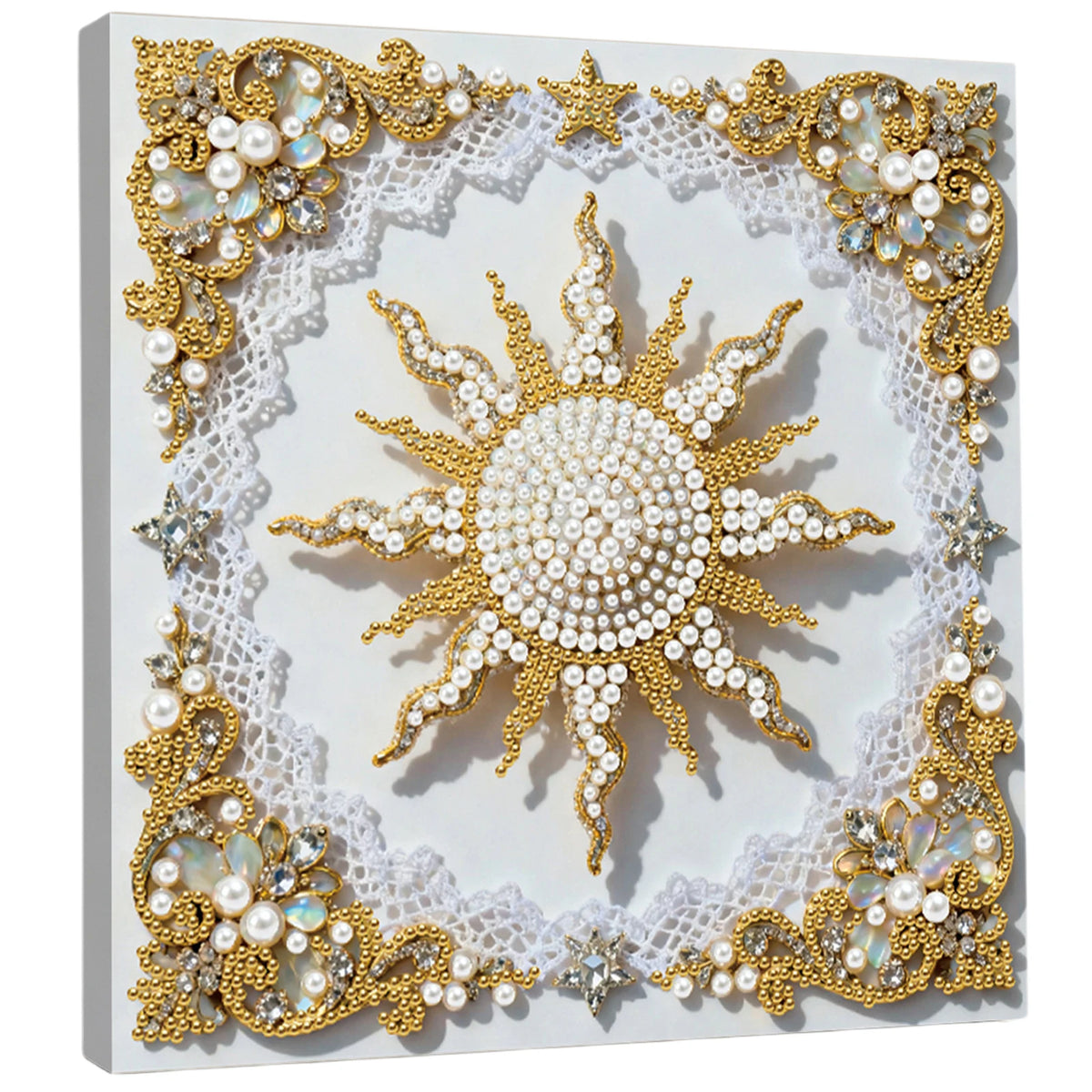 tableau décoratif peinture strass papillons lune étoiles floral contemporain débutant artisanal 25x25cm