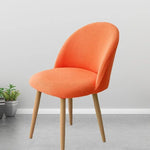 chaise moderne tissu rayures verticales orange beige bleu jaune gris pieds bois