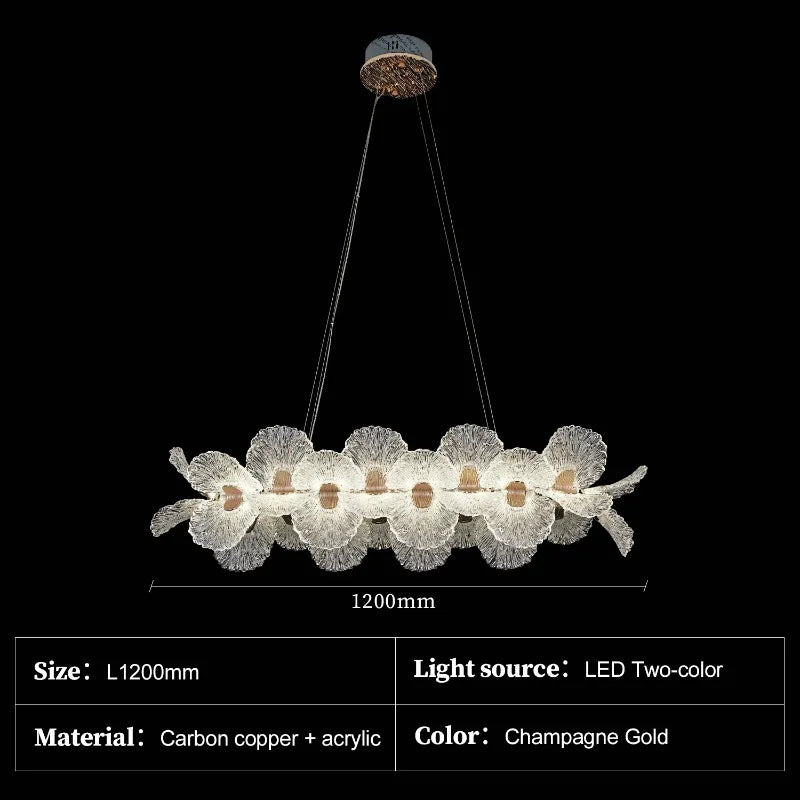 Suspension lumineuse cristal blanc doré fleurs relief moderne élégante chambre salon