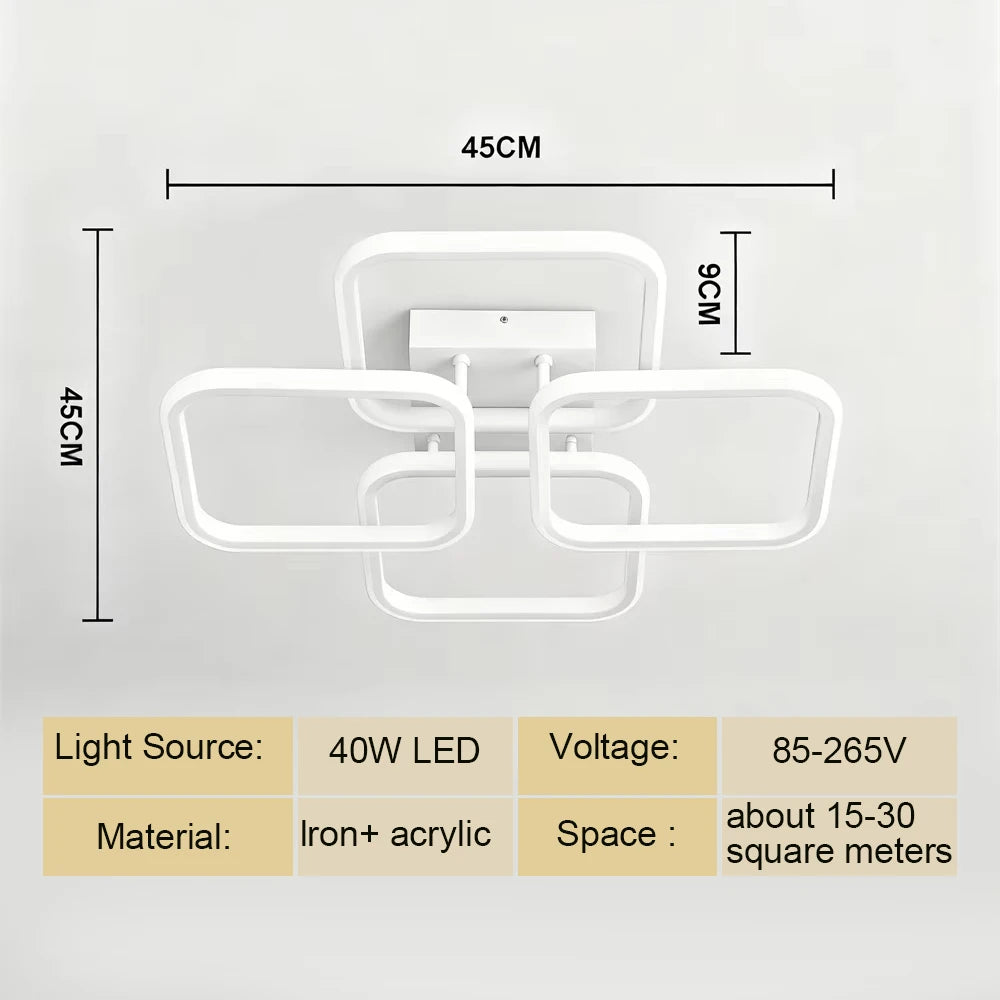 lampe moderne led noir blanc quadrilatères simples acrylique aluminium flux lumineux élevé facile