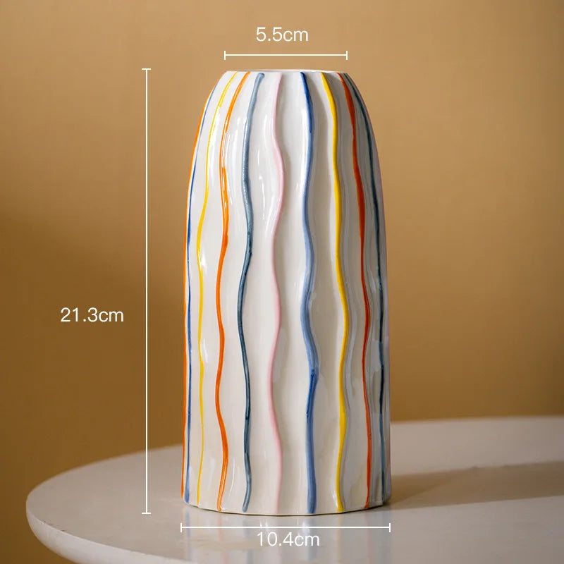 vase moderne rayures colorées blanc bleu orange jaune céramique porcelaine table décoration salon