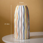 vase moderne rayures colorées blanc bleu orange jaune céramique porcelaine table décoration salon