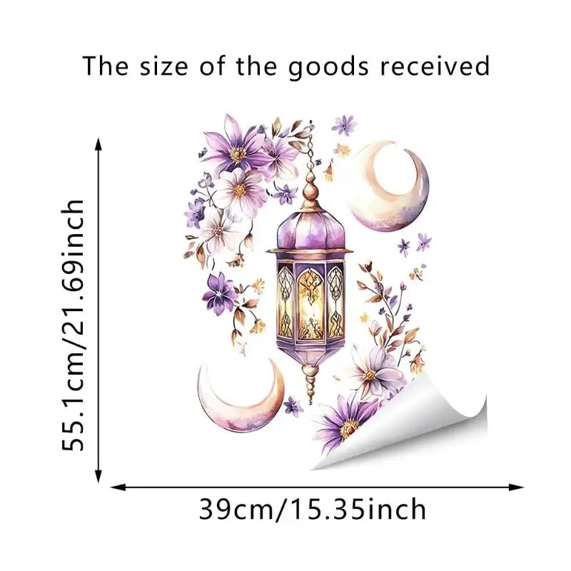 décoration ramadan stickers muraux lanternes colorées lune étoiles dorées floral violet vert rose artisanal
