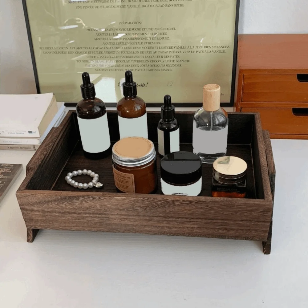 plateau bois moderne marron foncé capacité cosmétiques rangement bijoux déco