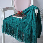 plaid motif losange franges couleurs rose beige vert gris chambre décoration hiver cozy champêtre