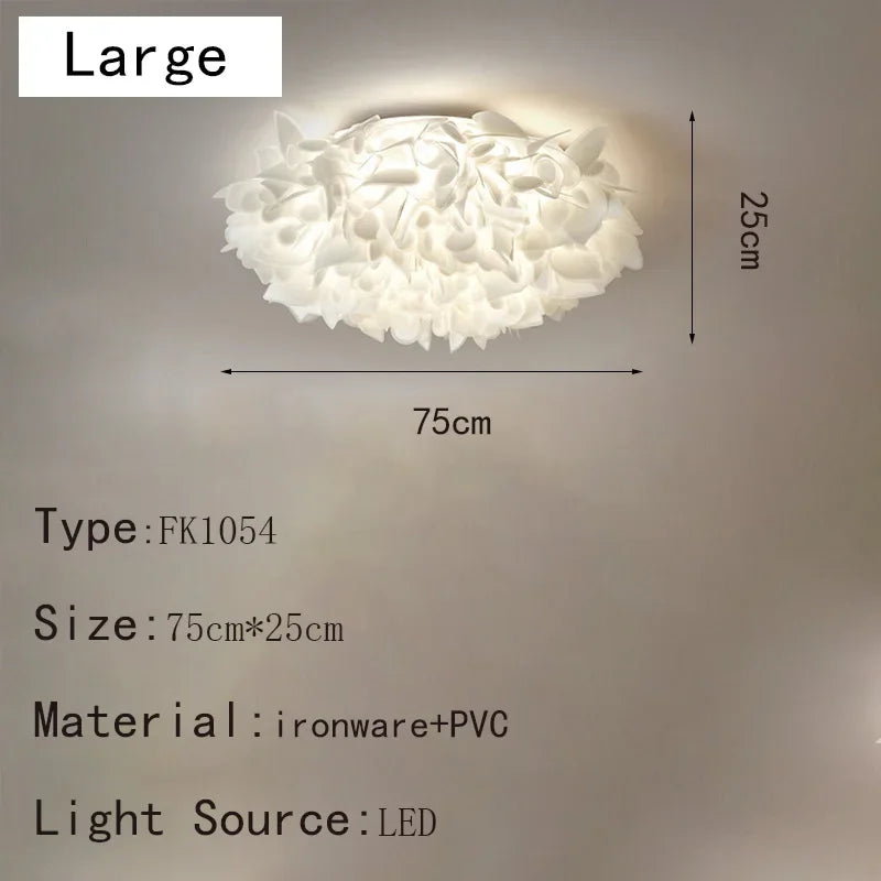 lampe suspendue moderne blanc feuilles papillons fer pvc led télécommande gradation 53cm 75cm