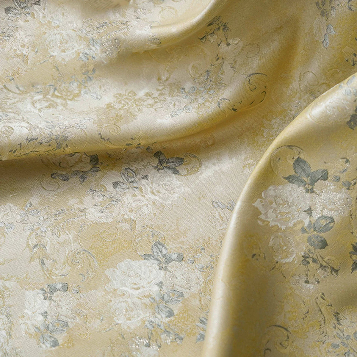 tissu fleurs floraux beige clair gris classique vintage opacité 100 polyester large 160cm