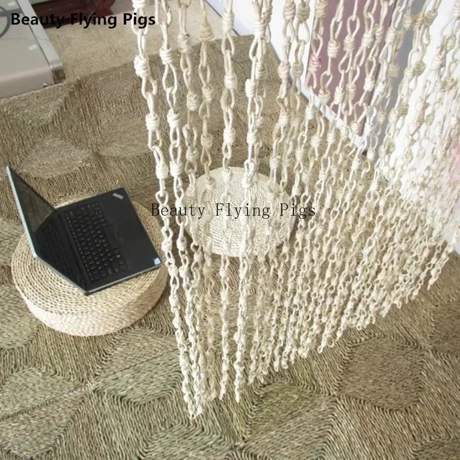 rideau décoratif bohème rideau séparation espace tissu paille motif cordes nouées beige clair marron