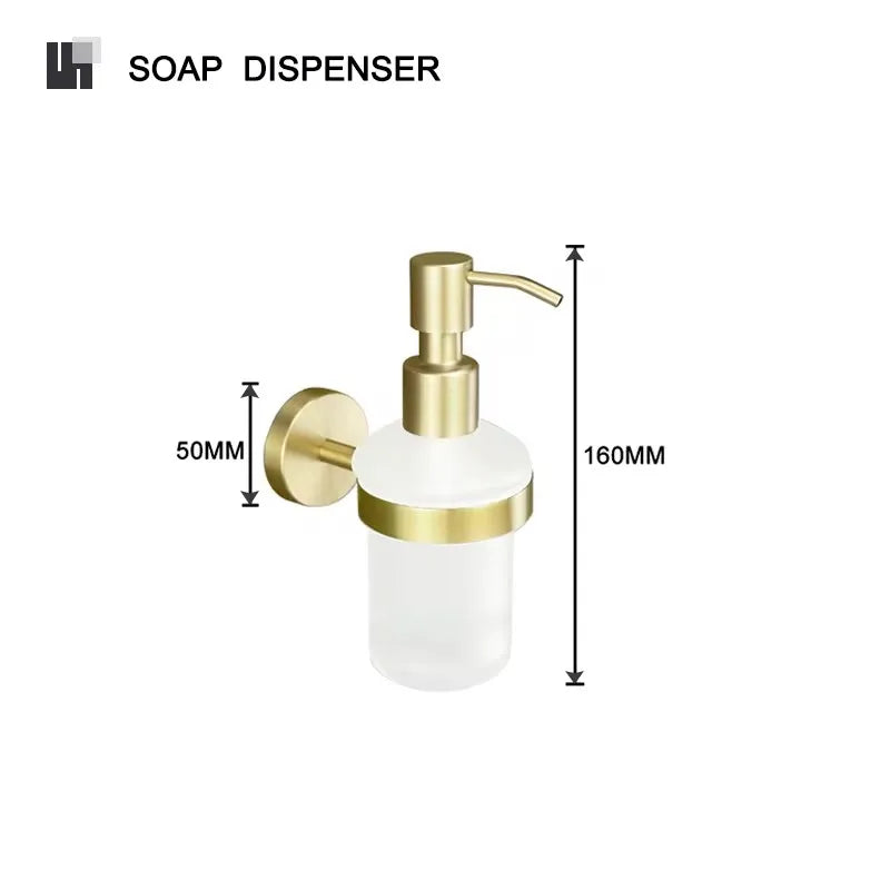 ensemble accessoires salle bain doré métal brossé porte serviette savon distributeur moderne