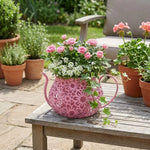Pots fleurs vintage métal rose beige bleu clair vert marron noir fleurs découpées poignées