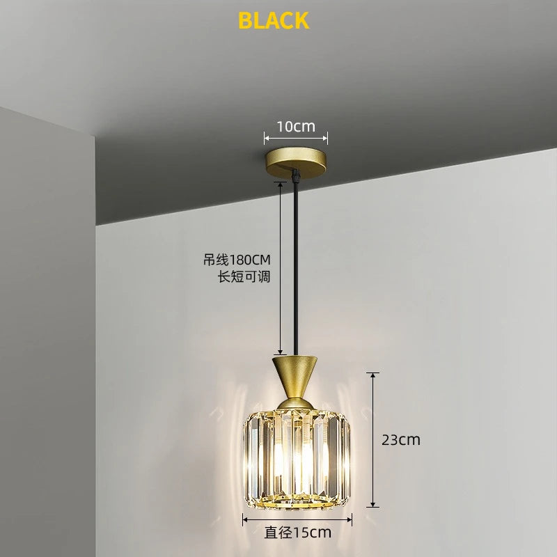 Suspension lumineuse moderne strass transparente noir doré élégante câble