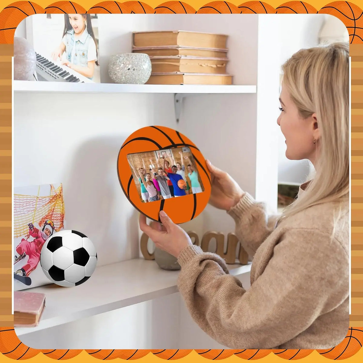 cadres photo moderne basketball orange clips 4x6 noir bois sportifs