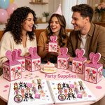 boîtes sucreries personnages dessins animés étiquettes eau affiche fête serviettes table multicolore anniversaire