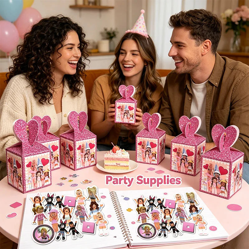 boîtes sucreries personnages dessins animés étiquettes eau affiche fête serviettes table multicolore anniversaire