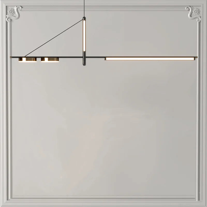 Suspension lumineuse moderne ligne épurée noir doré lumière blanche contemporaine élégante