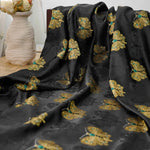 tissu brocart jacquard papillons noirs or turquoises brillants luxueux coudre 160cm