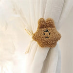 rideaux enfant dessin animé brodé visage souriant opacité peluche mignon agrafe ruban beige salopes