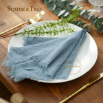 serviette coton beige rose blanc tissage fin bordures frangées rustique naturel