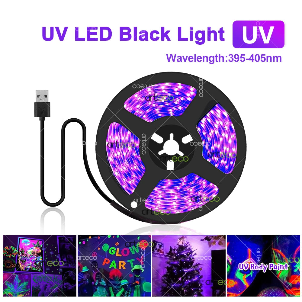 ruban led uv violet points lumineux adhésif moderne usb câble adaptateur alimentation