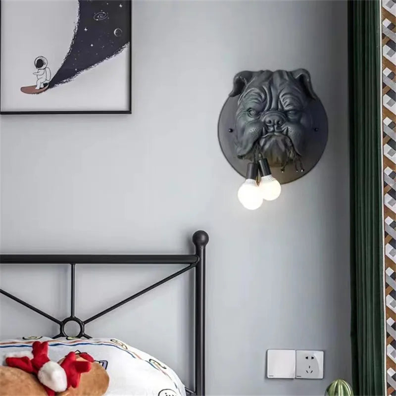 applique murale tête chien blanc noir art deco led chambre étude entrée vintage