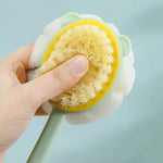 brosse bain pelucheuse douce moderne vert clair rose pâle jaune clair blanc fixée anneaux