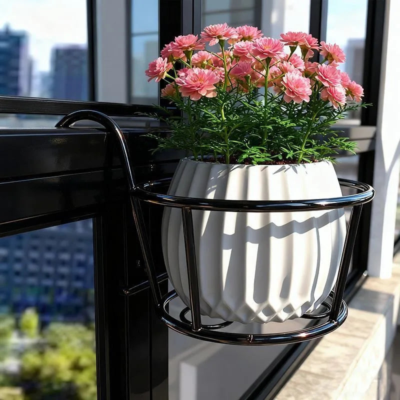 supports fleurs suspendus métal noir blanc moderne double crochet balcon clôture