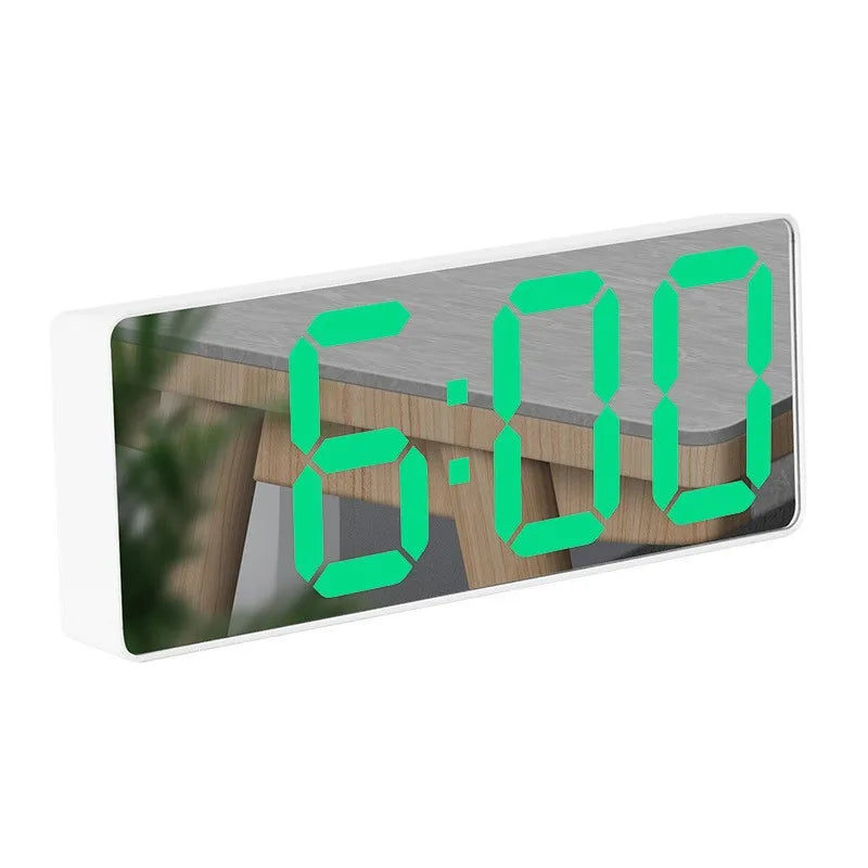horloge numérique moderne réveil LED calendrier luminova minimalisteécran incurvé finition miroir