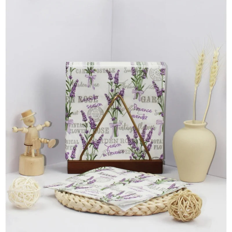 serviettes jetables lavande vintage blanc violet motifs fleurs textes provence